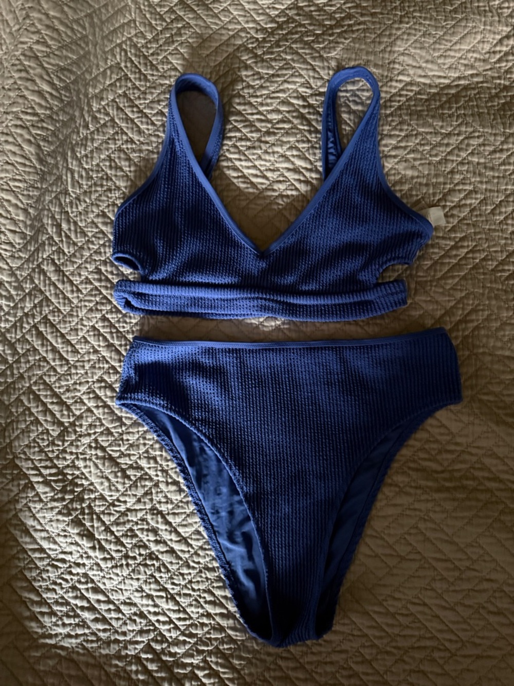 aerie Blue Ribbed High-Waist Bikini Set